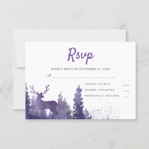 Rendier Waterverf Paarse Winter bruiloft RSVP Kaartje