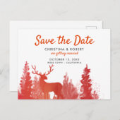 Rendier Waterverf Red Winter Save The Date Aankondigingskaart (Voorkant / Achterkant)