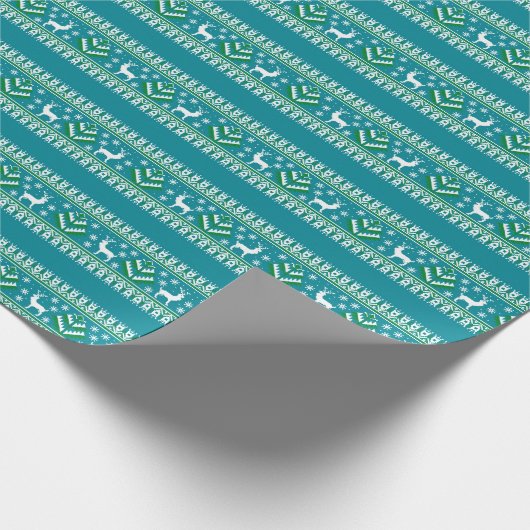Rendier Winter Fair Isle Pattern in Blauwgroen bla Cadeaupapier (Hoek)