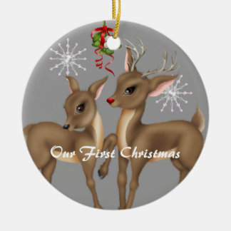rendier zoenen; Ons eerste kerstfeest Keramisch Ornament