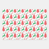 Rendierbomen en kerstbomen in rood en groen 3 inpakpapier vel (Voorkant)