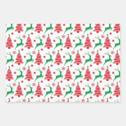 Rendierbomen en kerstbomen in rood en groen 3 inpakpapier vel (Voorkant)