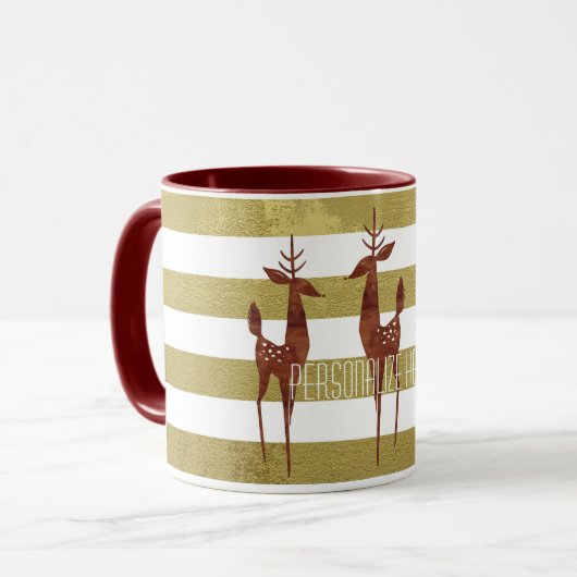 Rendierelegant  goud met witte streep mok (Voorkant links)