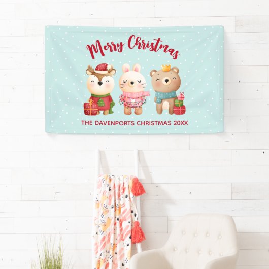 rendieren, Beer en konijnenkerstmis Spandoek (Insitu)