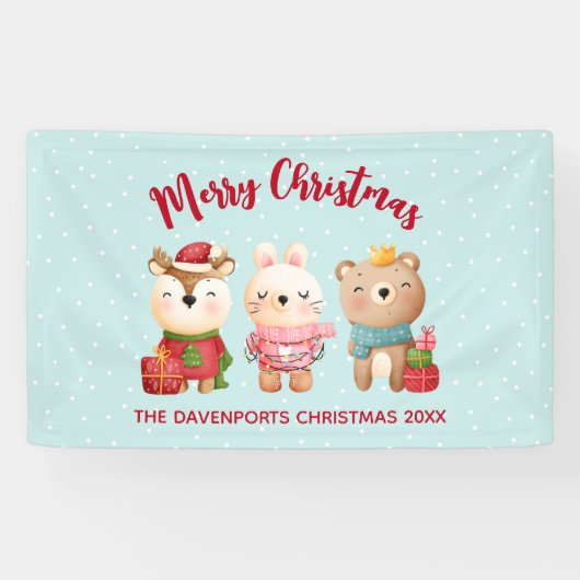 rendieren, Beer en konijnenkerstmis Spandoek (Horizontaal)