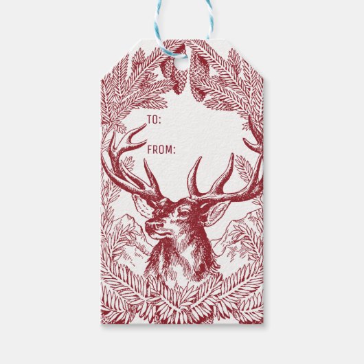 Rendieren en dennen kochten rustieke kerst cadeaulabel (Voorkant)