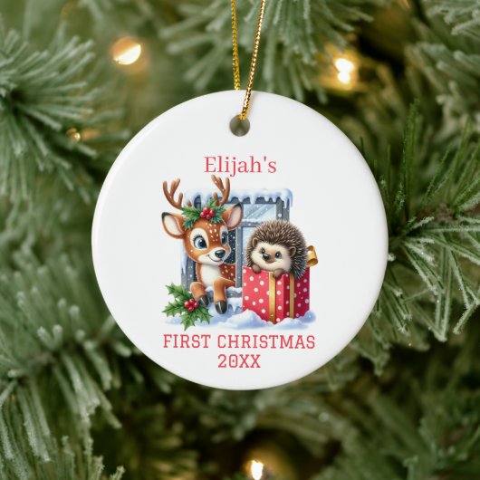 Rendieren en egel Kerstmis Keramisch Ornament (Boom)