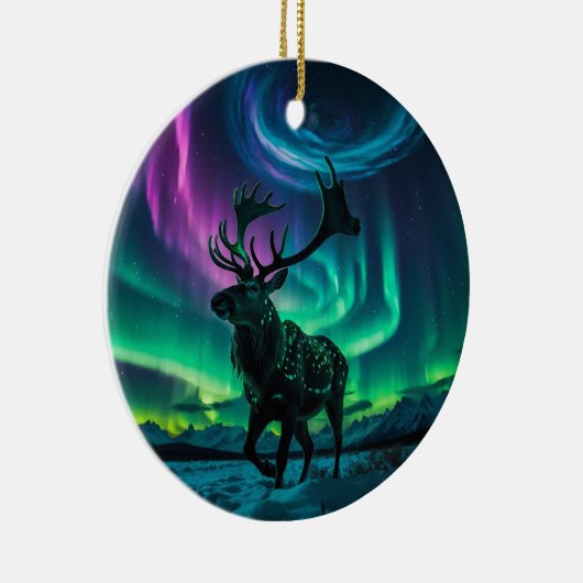 Rendieren en het Noorderlicht Wildlife Design Keramisch Ornament (Rechts)