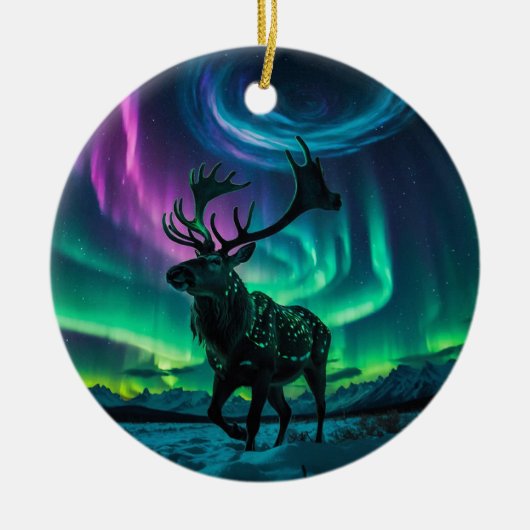 Rendieren en het Noorderlicht Wildlife Design Keramisch Ornament (Voorkant)