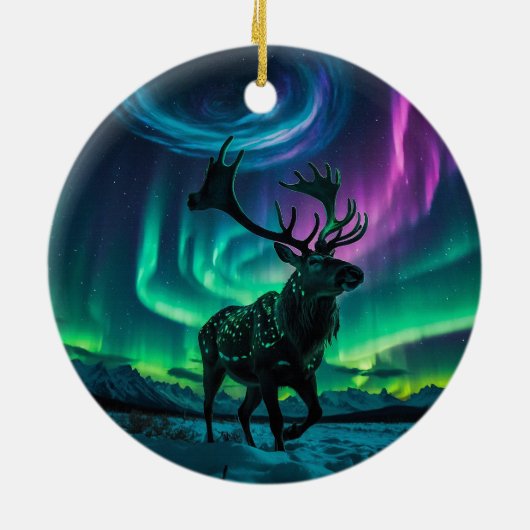 Rendieren en het Noorderlicht Wildlife Design Keramisch Ornament (Achterkant)