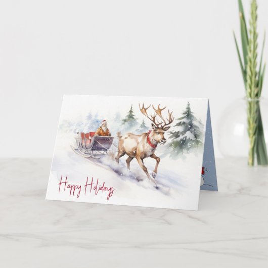 Rendieren En Kerstman Feestdagen Kaart (Voorkant)