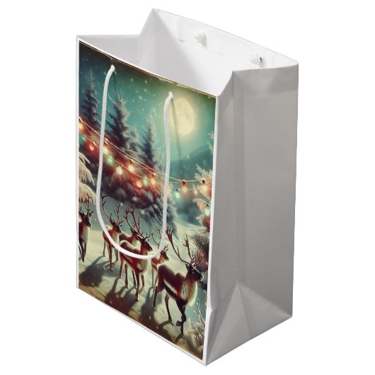 rendieren en kerstverlichting medium cadeauzakje (Voorkant Gekanteld)