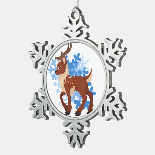 rendieren en neusvlokken tin sneeuwvlok ornament (Rechts)