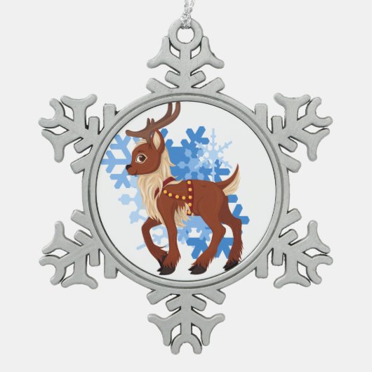 rendieren en neusvlokken tin sneeuwvlok ornament (Voorkant)
