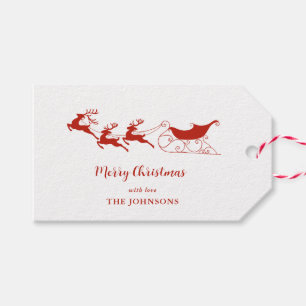 rendieren en slee rode en witte kerst cadeaulabel