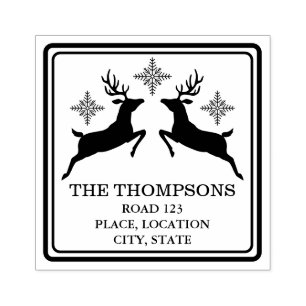 Rendieren en sneeuwvlokken met aangepaste adresgeg 	rubberstempel