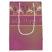 rendieren en sneeuwvlokken op Paarse cadeautas (Achterkant)