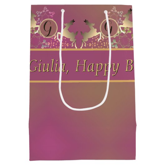 rendieren en sneeuwvlokken op Paarse cadeautas (Achterkant)