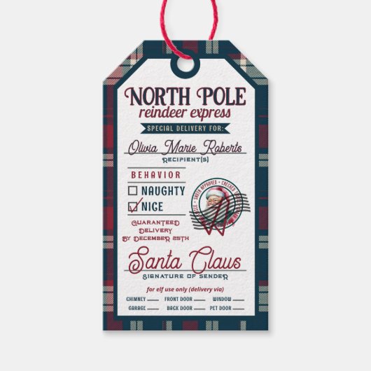 Rendieren Express Santa Claus Plaid Kerstmis Cadeaulabel (Voorkant)