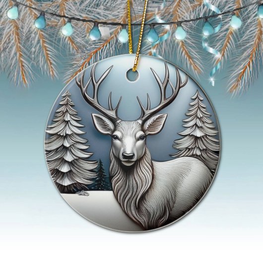 Rendieren gewei, bomen, sneeuw scene, herten 🦌🎄 keramisch ornament