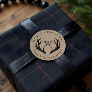 rendieren gewei familie monogram kerst ronde sticker