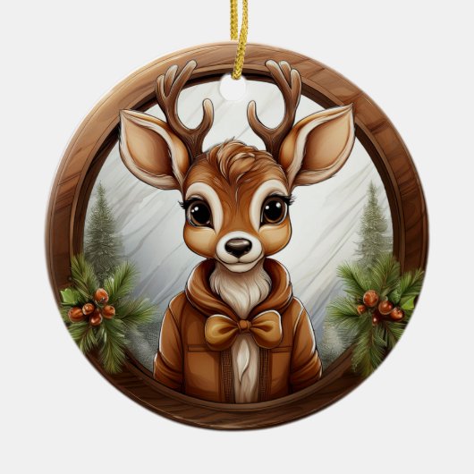 Rendieren, Herten, Antlers, Fawn, Doe Rustiek 🦌🎄 Keramisch Ornament (Voorkant)