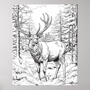 Rendieren in besneeuwde Bossen Kleurend Poster