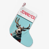 Rendieren in de sneeuw Custom Christmas Santa Kleine Kerstsok (Voorkant (Hangend))