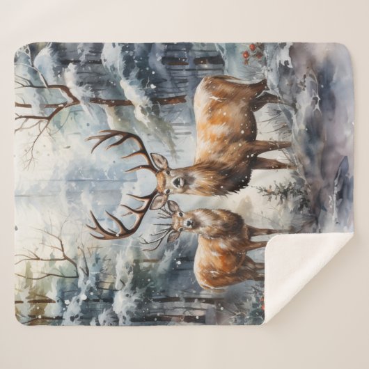 Rendieren in Winter Wonderland Sherpa Deken (Voorkant (horizontaal))