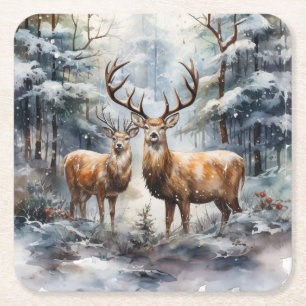Rendieren in Winter Wonderland Vierkante Kartonnen Onderzetter
