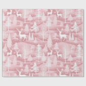 Rendieren Kerstbomen Roze en Witte Kerst Cadeaupapier (Vlak)