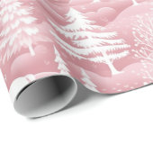 Rendieren Kerstbomen Roze en Witte Kerst Cadeaupapier (Rol Hoek)