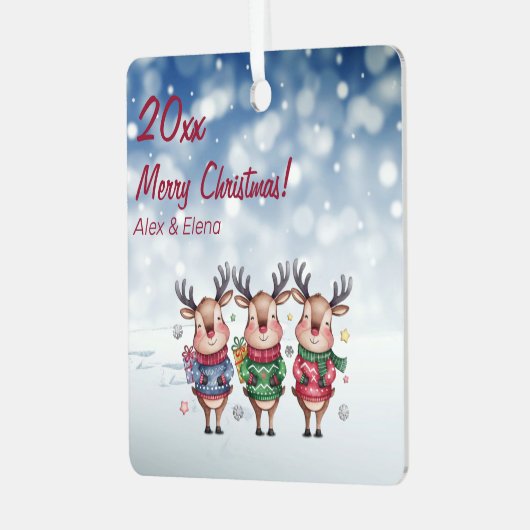 Rendieren Kerstboom sneeuw Metalen Vierkant Orname Metalen Ornament (Voorkant links)