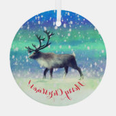 rendieren op winterdag glas ornament (Achterkant)