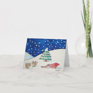 rendieren sneeuwscène met slee grappige kerst feestdagen kaart