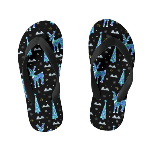 Rendieren, sneeuwvlokken, kerstpatroon kinder teenslippers (Voetbed)