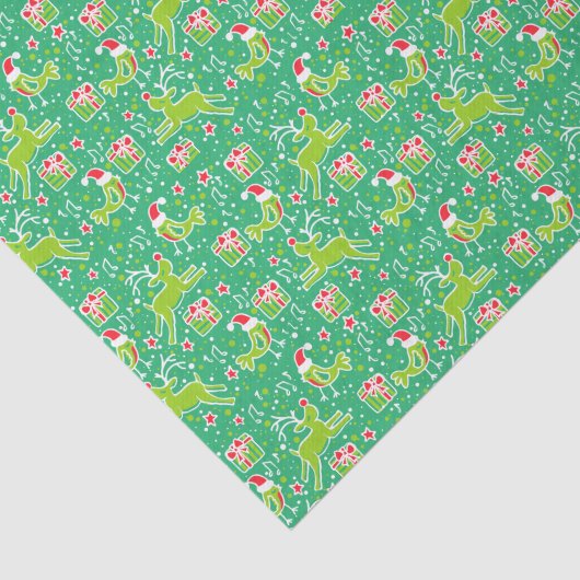 Rendieren & vogels groen kerstpapier tissuepapier (Detail)