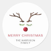 Rendieren Waterverf Vrolijk Kerstfeest Ronde Sticker (Voorkant)