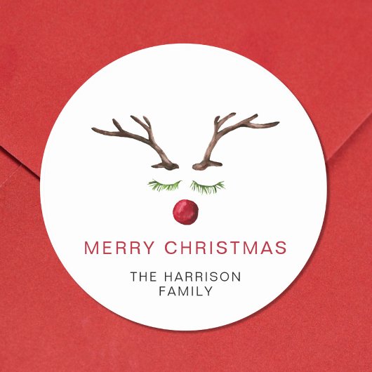 Rendieren Waterverf Vrolijk Kerstfeest Ronde Sticker