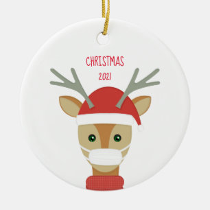 Rendieres in Face Mask Kerstmis 202 Ceramic Orname Keramisch Ornament