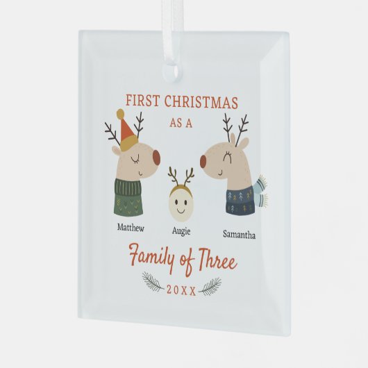 Rendierfamilie van drie eerste kerstdagen glas ornament (Voorkant links)