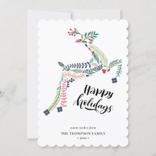 RendierFloral   Poinsettia Pine Bough Happy Feestdagenkaart