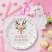 RendierFloral Snowflakes Kerstmis Papieren Bordje (Feest)