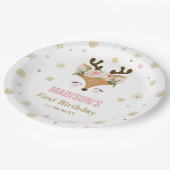 RendierFloral Snowflakes Kerstmis Papieren Bordje (Gekanteld)