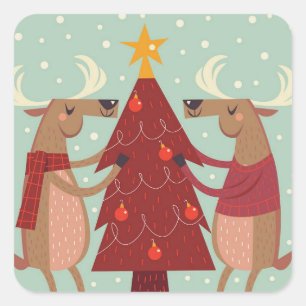 rendierkerst vierkante sticker