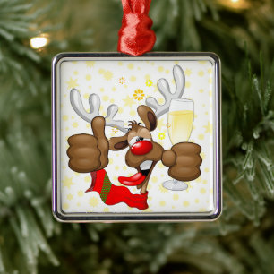 rendierlijk Drink grappig kerstteken Metalen Ornament