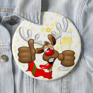 rendierlijk Drink grappig kerstteken Ronde Button 6,0 Cm
