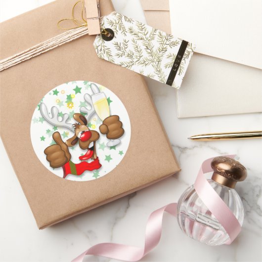 rendierlijk Drink grappig kerstteken Ronde Sticker (Geschenken)
