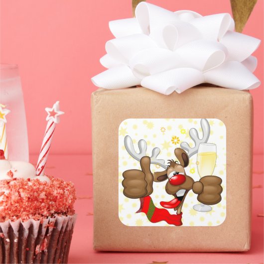 rendierlijk Drink grappig kerstteken Vierkante Sticker (Feest)