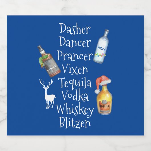 Rendiernamen Alcohol Tequila Vodka Kerstmis Likeurfles Etiket (Enkel label)